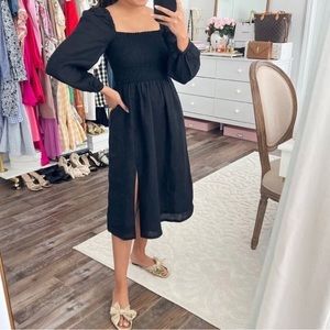 J.Crew Linen Daydream Midi Dress Black